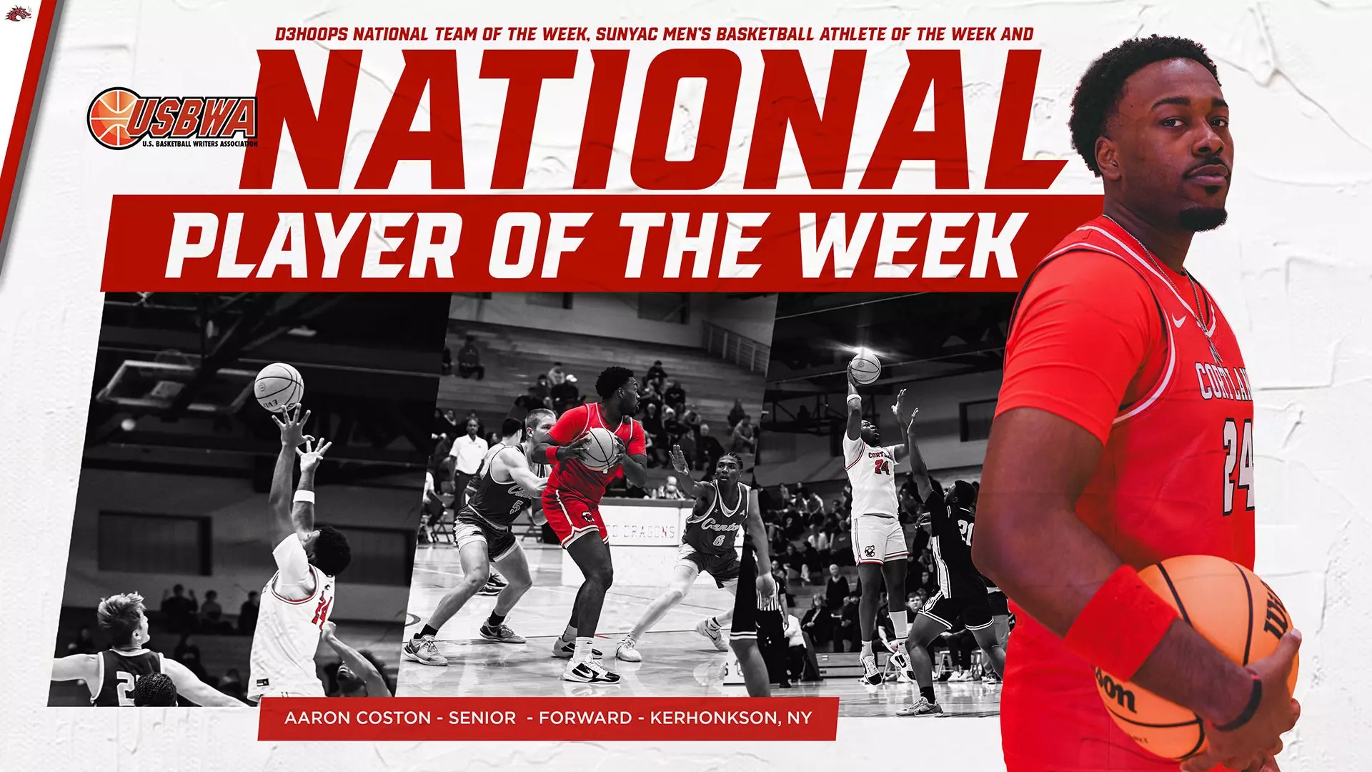 Aaron Coston Men's Basketball National Player of the Week; Also Honored by D3hoops.com