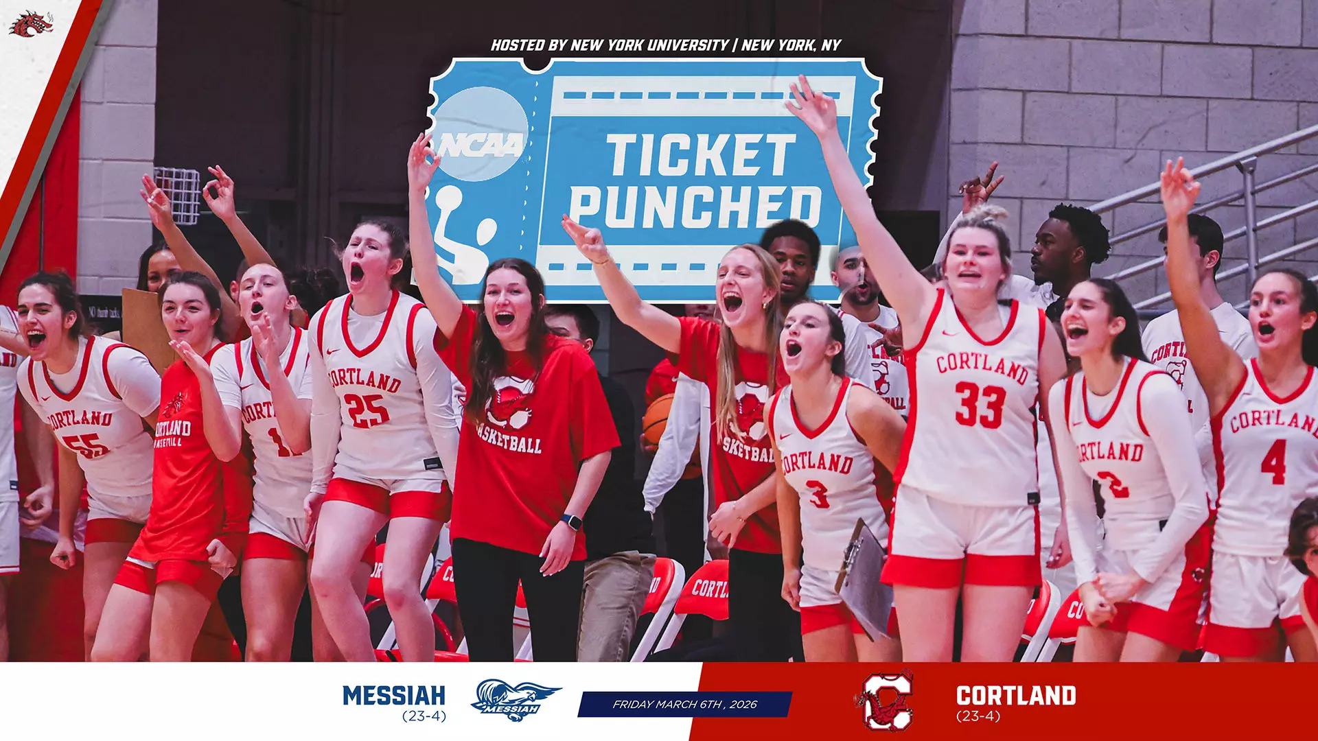 Cortland Women's Basketball to Play Messiah in NCAA First Round Friday at NYU