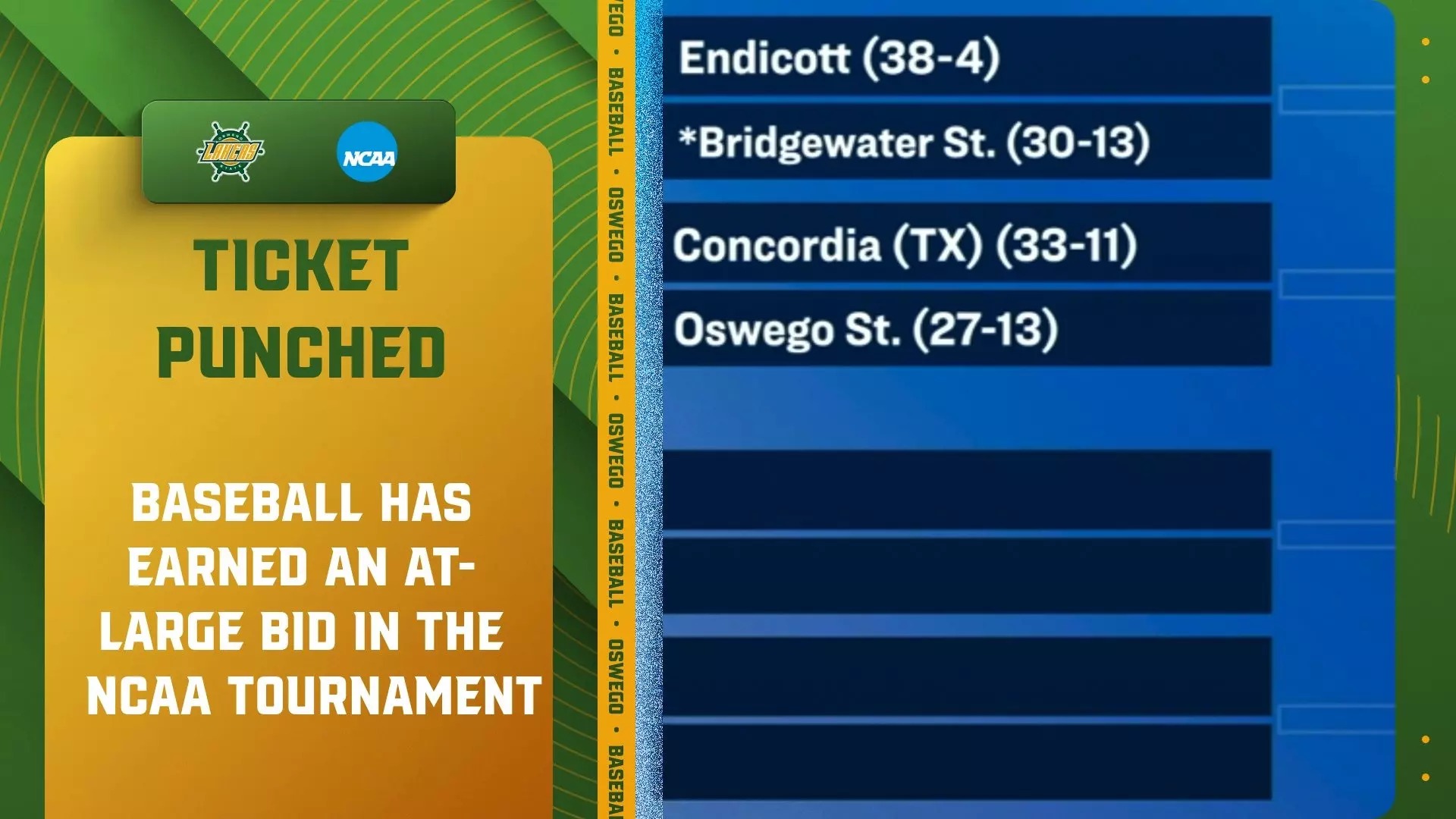 Lakers Baseball has earned at at-large bid into the NCAA Tournament